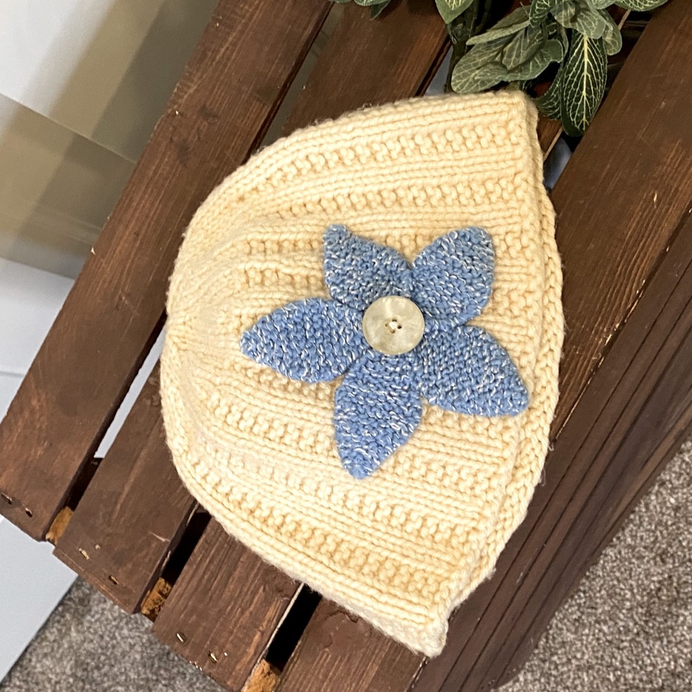 New!  Knitted Button Flower Beanie